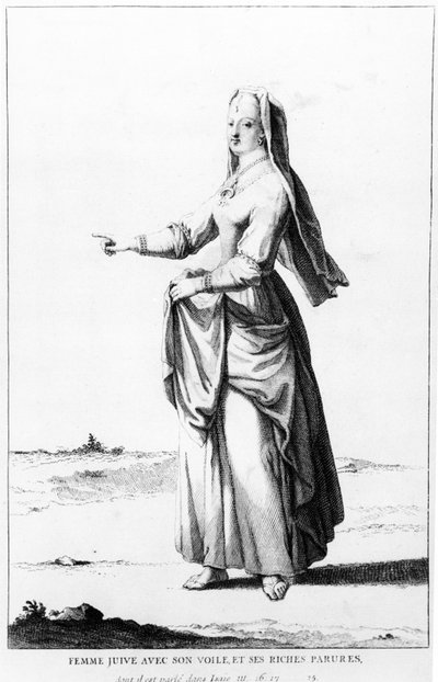 French Jewish Woman with Her Veil and Her Rich Ornaments, Illustration from Dictionnaire Historique de la Bible, 1722 by Augustin Calmet